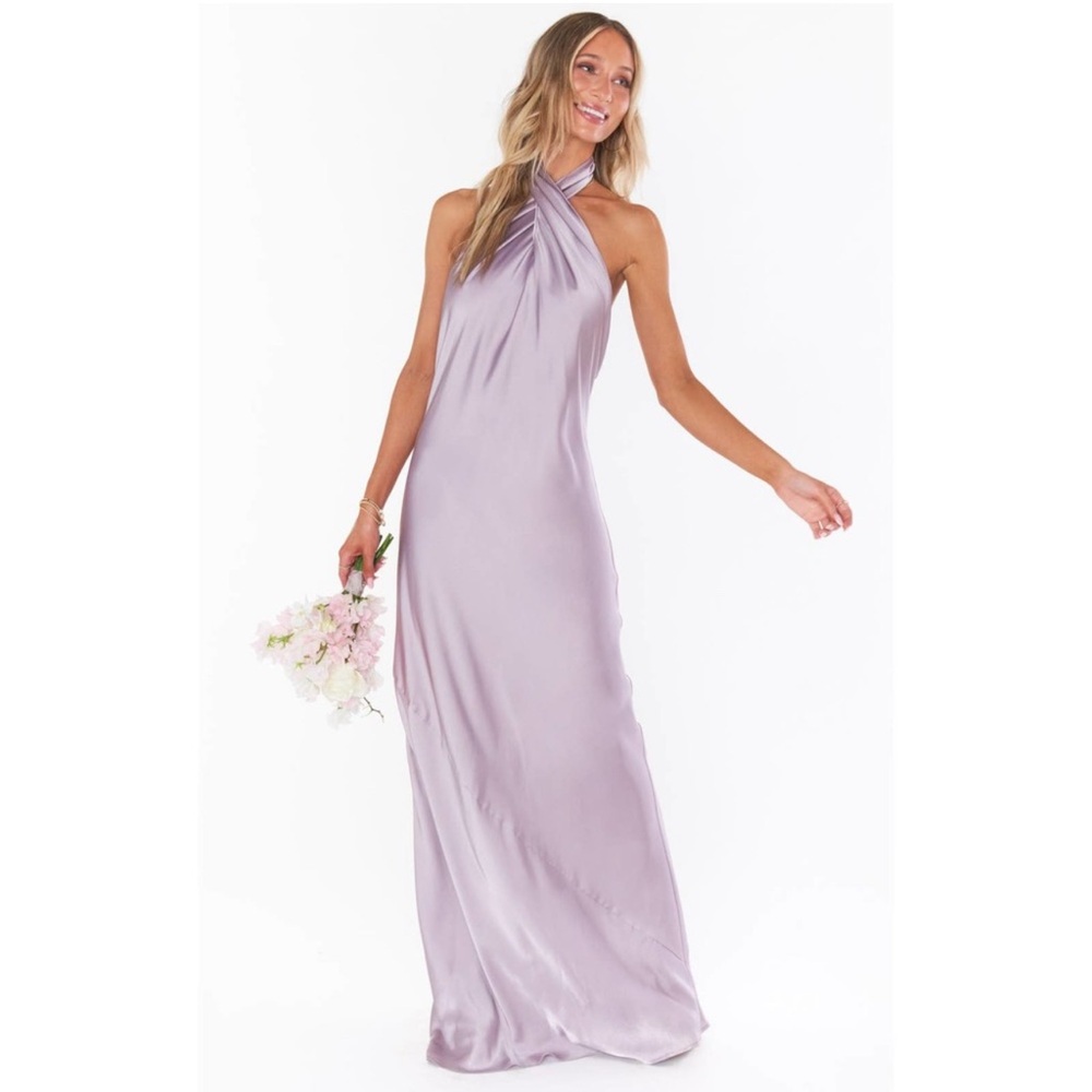 Show Me Your Mumu Jasmine Halter Maxi Dress in Dusty Purple Luxe Satin M